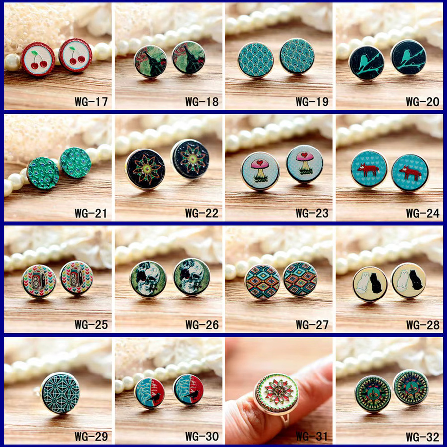 XINER Holz-Cabochons, 16 mm, rund, farbige Zeichnungsmuster, 10 Stück - Bild 3