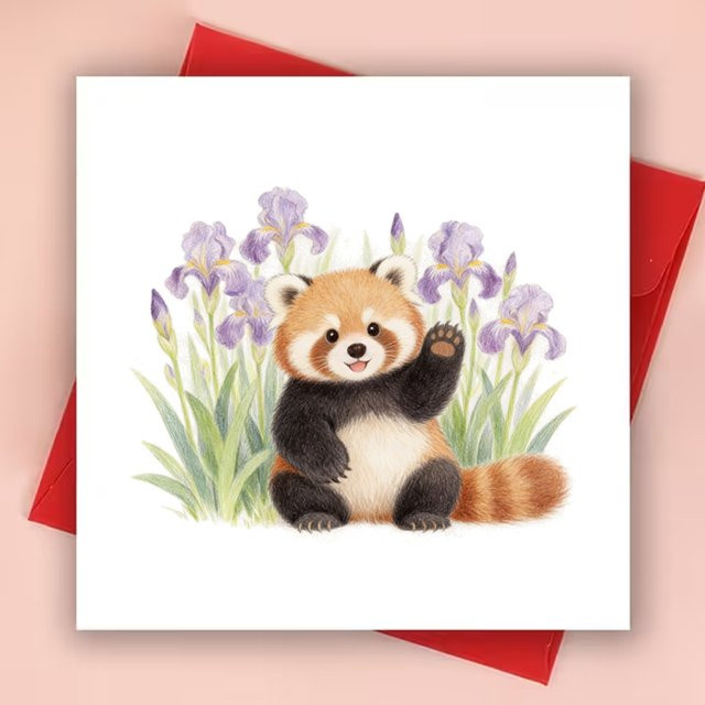 2er-Set quadratische Dankeskarte und Umschlag in Weiß mit Panda-Garten-Design im Cartoon-Stil - Bild 1