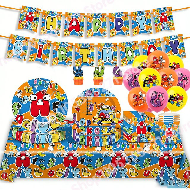 Hasbro Alphabet Lore Party-Zubehör Set in Mehrfarbig mit Servietten, Ballons, Bechern, Tellern, Tischdecke und Banner - Bild 1