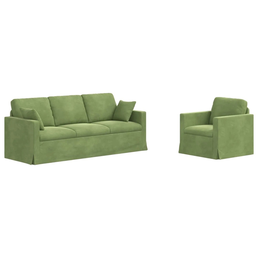 vidaXL Sofa 2-teilig Hellgrün aus Samt mit Metallrahmen B/T/H: 198 x 78 x 80 cm - Bild 2