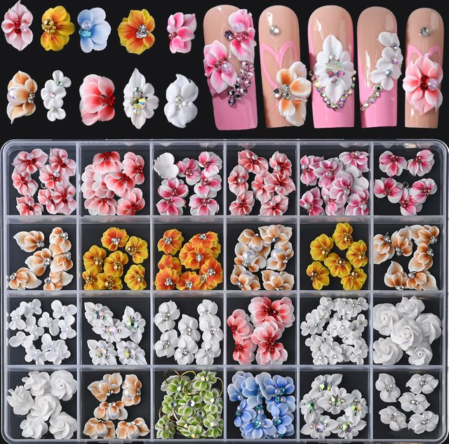 MingLee Nail Art Charms, 3D Blumen Acryl Perlen Strass, Glänzend - Bild 1