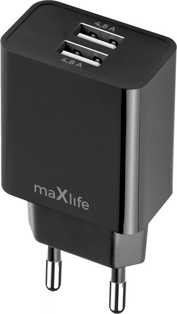 MaXlife MXTC-12 Netzladegerät mit 24W und 2 x USB-A Anschlüssen in Schwarz - Bild 1