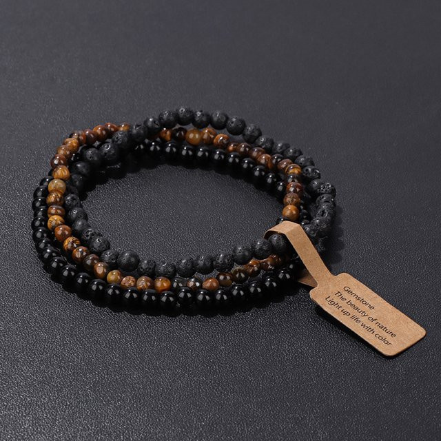 Armband Set vinswet, Tigerauge, Obsidian, Hämatit, Perlen, Unisex - Bild 1
