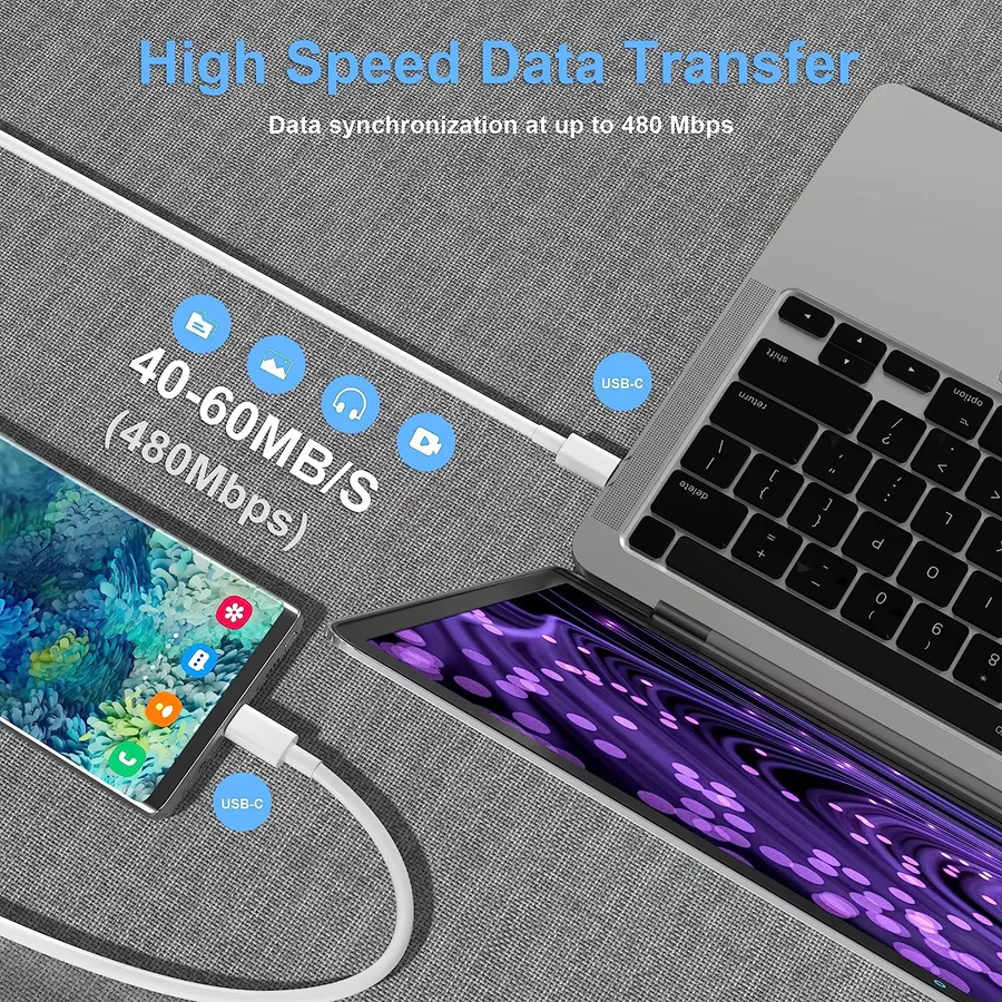 USB-C zu Typ-C Schnellladekabel 60W in Weiß für iPhone 15/16/17 Serie, iPad, Huawei und Xiaomi Datenkabel - Bild 3