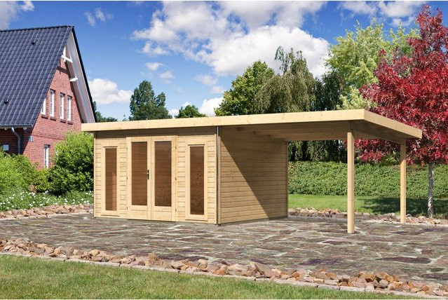 Karibu Holz-Gartenhaus Norrköping mit Pultdach in Braun, B: 365 cm, T: 305 cm, H: 229,5 cm - Bild 1