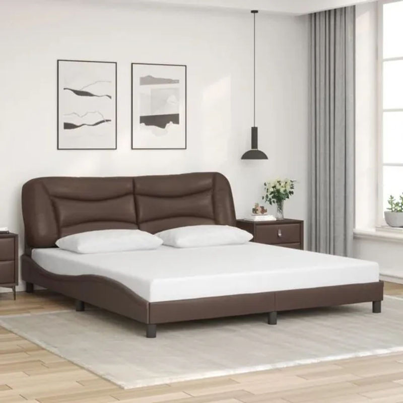 Modernes Polsterbett hvar von vidaxl in Braun aus Kunstleder und Metall, B/T: 180 x 200 cm - Bild 1