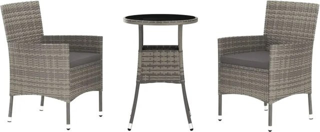 vidaXL 3-tlg Garten-Bistro-Set aus Poly Rattan mit Kissen in Grau - Bild 1
