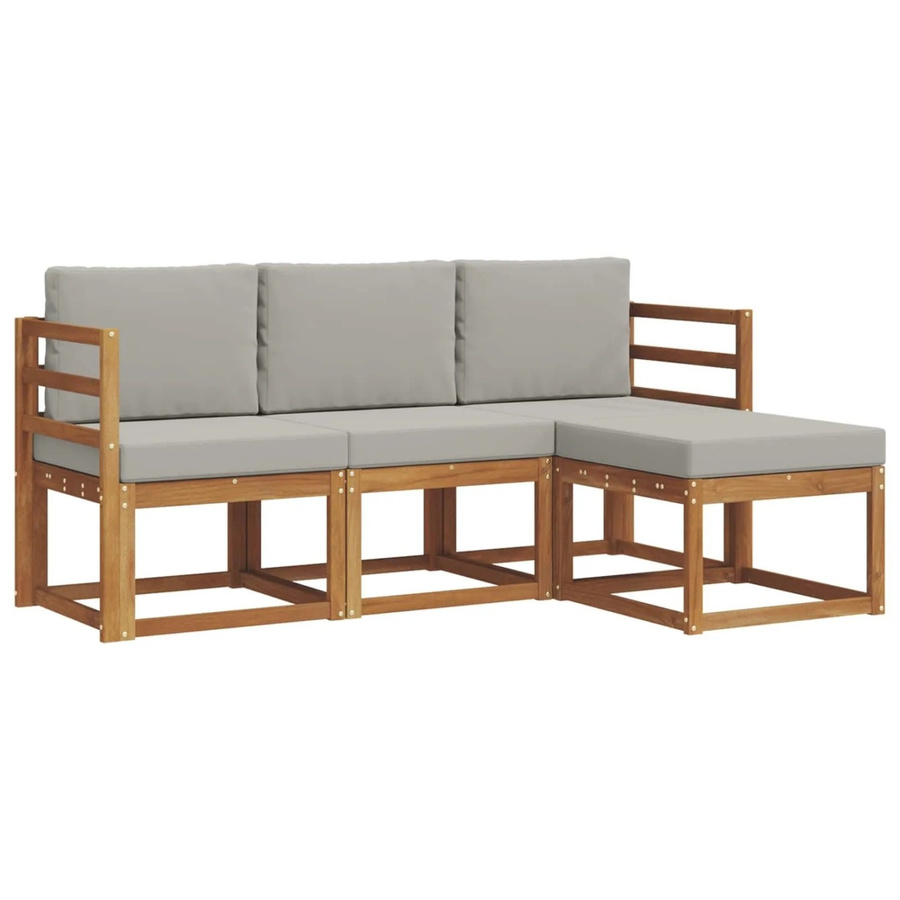 vidaXL Outdoor-Sofagarnitur L-Form aus massivem Akazienholz mit Kissen in Natur und Hellgrau - Bild 2