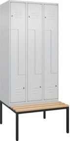 C+P Z-Spind Classic PLUS Sitzbank mit 6 Fächern und Zylinderschloss, Farbe Grau, Sitzfläche aus Buche-Hartholz, B/T/H: 212,0 x 90,0 x 81,5 cm - Bild 1