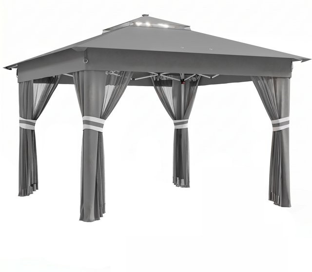 Outsunny Faltpavillon Dunkelgrau mit LED, 4 Netzvorhängen, Seitenwand und Wassersack, B/T/H: 300 x 300 x 192 cm - Bild 1