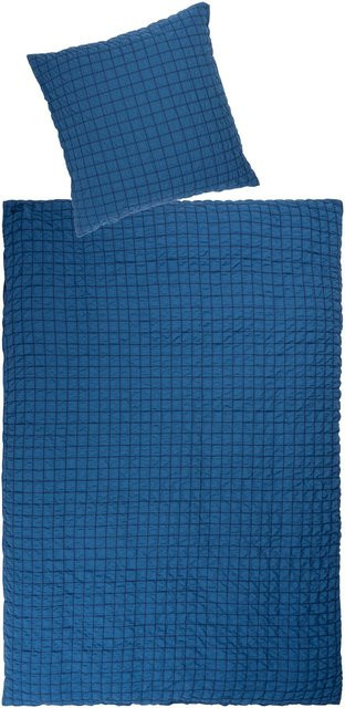 Seersucker-Bettwäsche Square von Moderne Hausfrau, 2-teilig, Blau, Breite: 135 cm, Länge: 200 cm - Bild 1