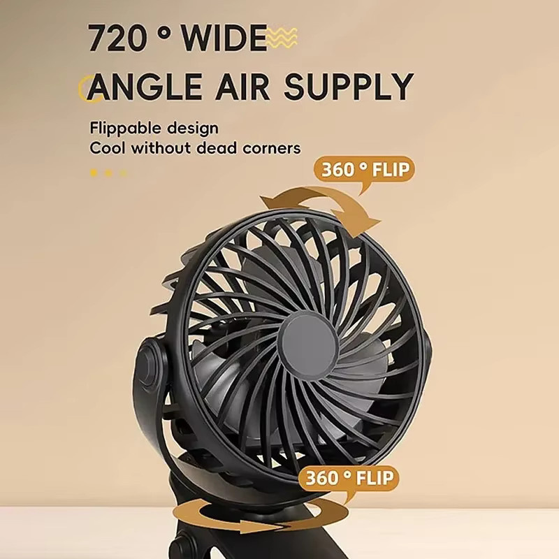 XMSJ Mini Ventilator Schwarz, Tragbarer wiederaufladbarer elektrischer Clip-Ventilator mit 720 Grad Rotation und Nachtlicht - Bild 2