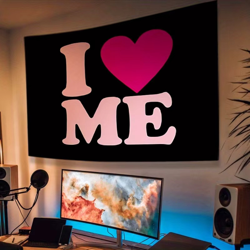 VIKAMA Wandteppich mit rosa Herz-Slogan und Typografie in Pink und Schwarz, moderne Wandkunst-Dekoration für dein Wohnzimmer oder Schlafzimmer, Breite: 60 cm, Höhe: 40 cm - Bild 5