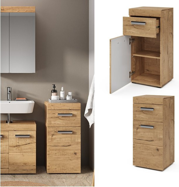 Vicco Midischrank Luna Badezimmerschrank in Eiche Braun mit 1 Tür und 2 Fächern B/T/H: 37 x 15,5 x 79 cm - Bild 1