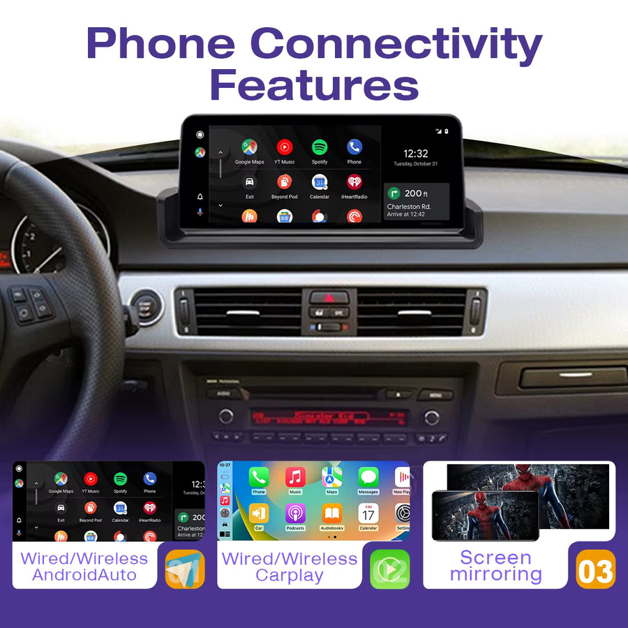 HIOUME Auto-Multimedia-Radio-Player für BMW 3er Serie E90 E91 E92 E93 M3 (2005-2012) mit 10,25 Zoll Touchscreen, kabellosem CarPlay, Android Auto, GPS und Bluetooth in Schwarz - Bild 4