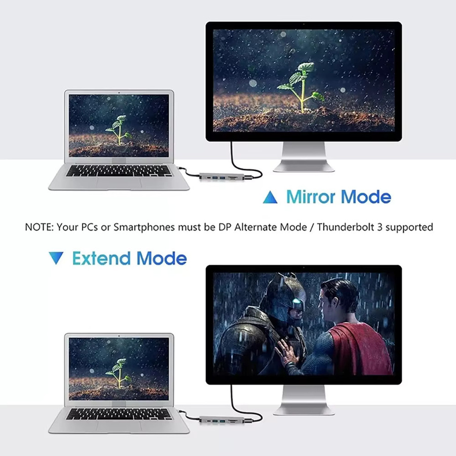 7-in-1 USB-C Hub Adapter in Silber mit HDMI 4K, Thunderbolt 3, PD, TF und SD für MacBook, iPad, XPS und Surface Laptop - Bild 4