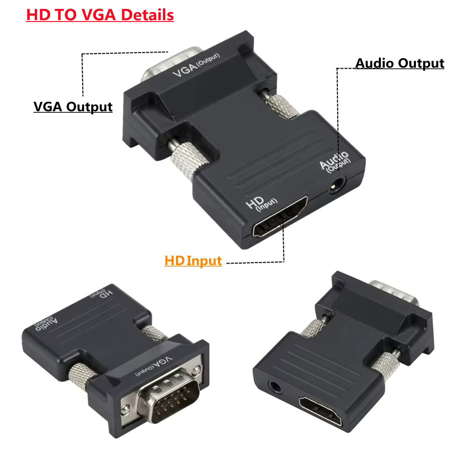 KAFNHCKA HDMI zu VGA Konverter mit Audiokabel in Schwarz für PC, Laptop und Projektoren - Bild 4