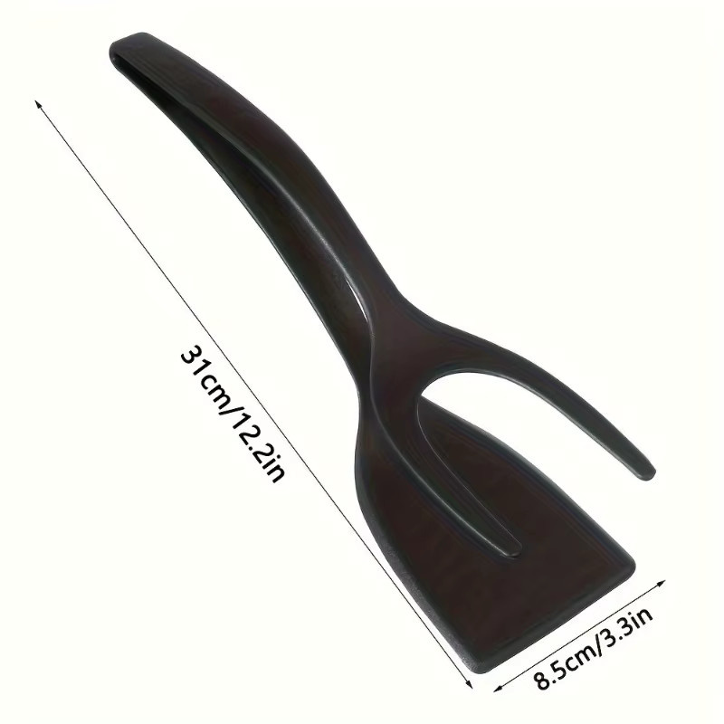 KEMORELA 2-in-1 Griff-Flip-Spatel-Zange aus Nylon in Schwarz, Antihaftbeschichtung für Pfannkuchen, Fisch und Omelett - Bild 5