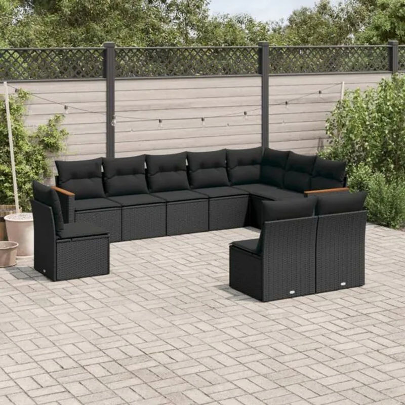 10-tlg. Garten-Sofagarnitur aus Poly-Rattan mit Kissen in Schwarz von vidaxl - Bild 1