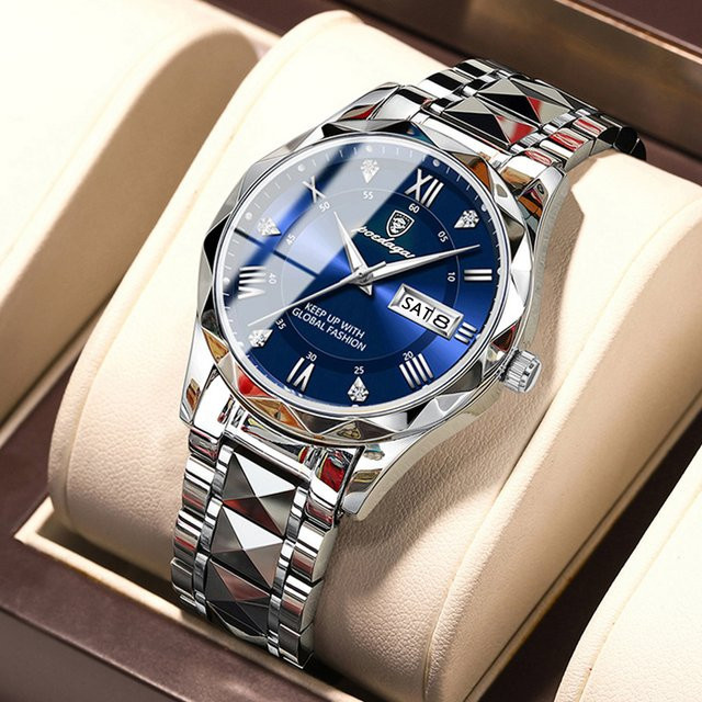 POEDAGAR Armbanduhr Quarz, Edelstahl, Blau, Herren - Bild 1