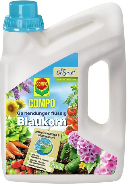 COMPO Blaukorn Gartendünger flüssig für Zimmerpflanzen, Balkonpflanzen, Obst und Gemüse, 2,5 l - Bild 1