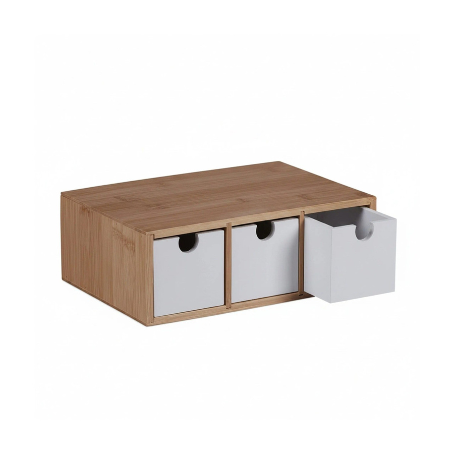 Relaxdays Schubladenbox aus Bambus und MDF mit 3 Fächern in Natur und Weiß, B/T/H: 26 x 18 x 9 cm - Bild 2