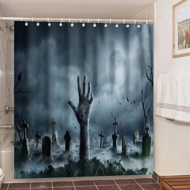 Baifenbai Home Furnishing Duschvorhang Totenkopf Gothic Design aus wasserdichtem Polyester in Grau, B x H: 120 x 180 cm - Bild 1