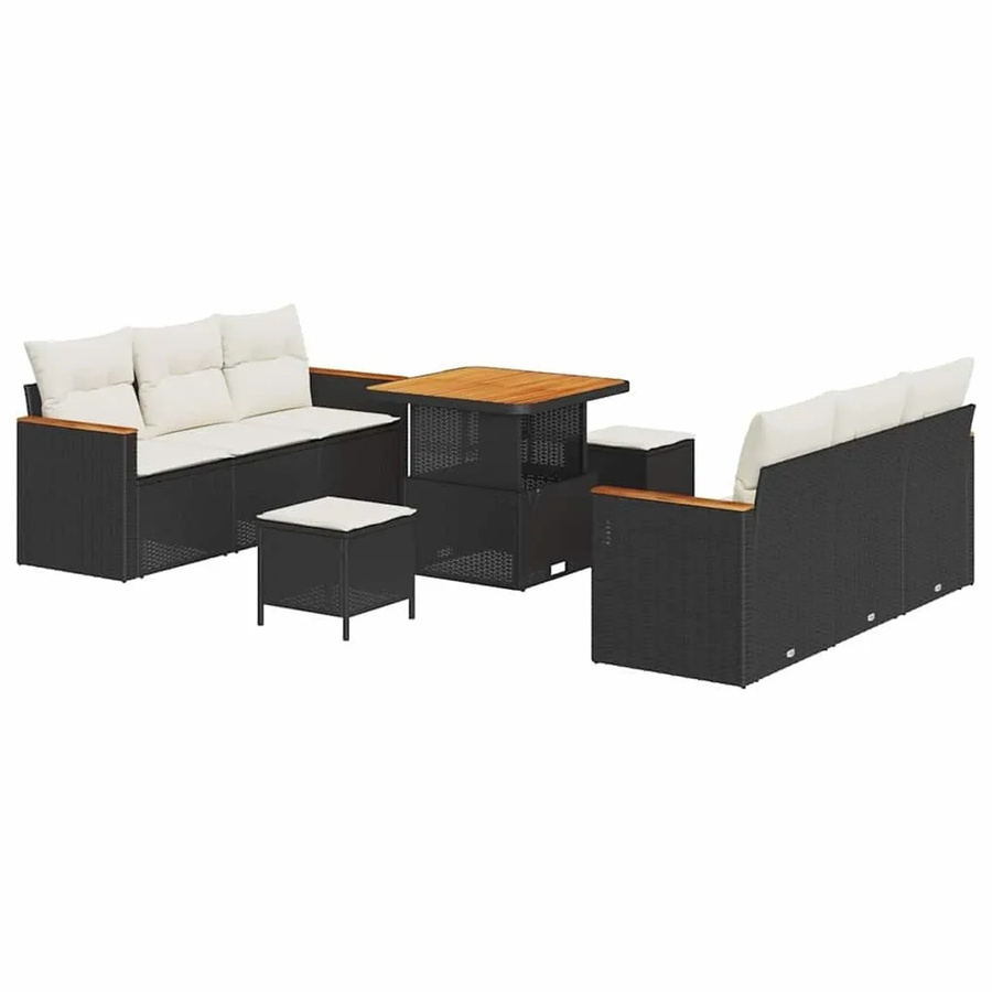 vidaXL Gartensofa-Set in U-Form aus Poly-Rattan mit 11 Kissen, Schwarz und Beige - Bild 2