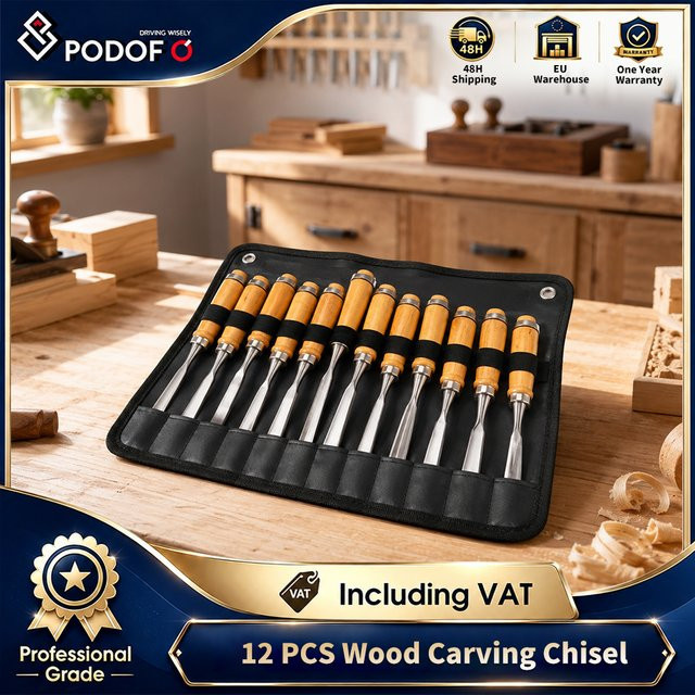 Podofo 12-teiliges Holzschnitz-Handmeißel-Set aus Holz in Multicolour für professionelle Holzbearbeitung und Tischlerarbeiten - Bild 1