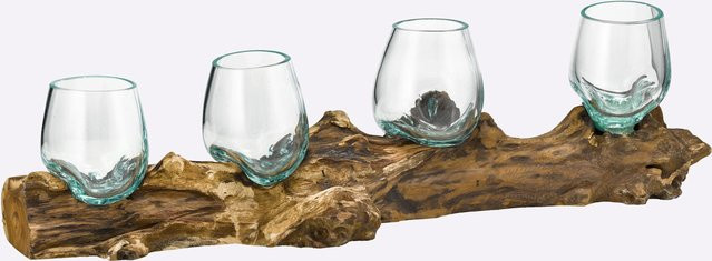 Kerzenleuchter Tabletop von Heine Home in Natur aus Albasiaholz und Glas - Bild 1
