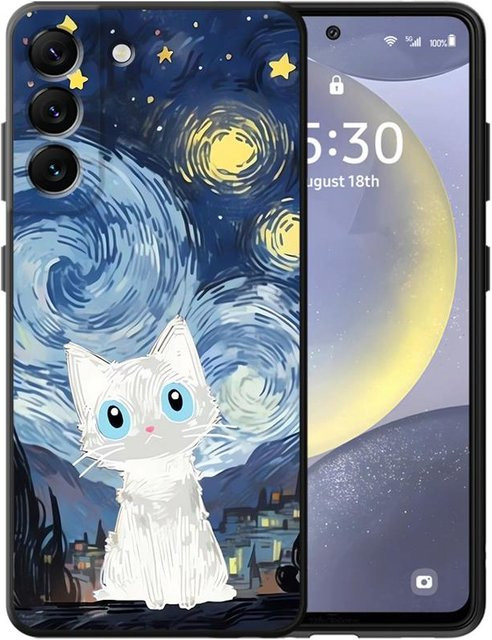 Handyhülle Van Gogh Sternennacht Katze für Samsung Galaxy A-Serie in Blau - Bild 1