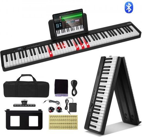 VEVOR 88-Tasten Klappklavier mit Bluetooth und MIDI, tragbares digitales elektronisches Klavier in Schwarz mit berührungsempfindlichen Tasten, Sustain-Pedal und Kopfhörern - Bild 1