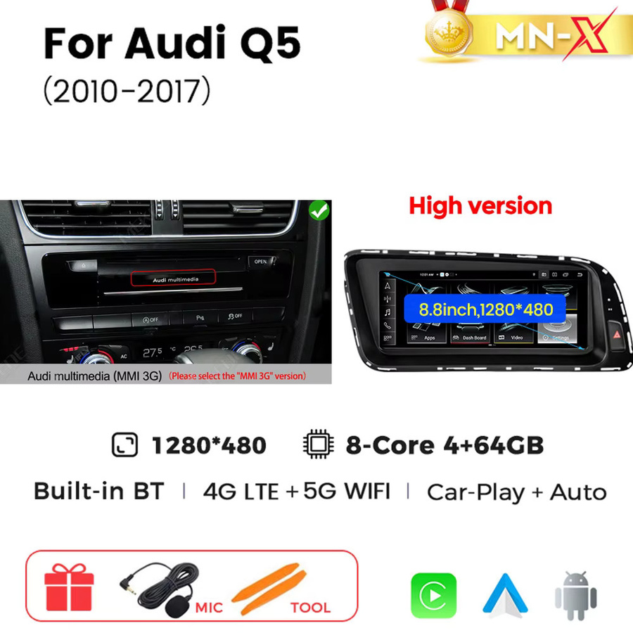MEKEDE Android 15 Autoradio für Audi Q5 2010 - 2017 mit 6GB RAM, 128GB Speicher, 4G LTE, kabellosem CarPlay, Android Auto, WLAN, GPS und DSP-Multimedia-Player in Schwarz - Bild 6