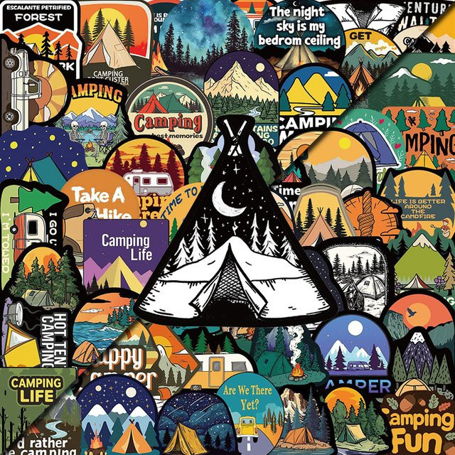 Charile Retro Outdoor-Abenteuer Camping-Aufkleber, Sticker, 10/30/50/100 Stück - Bild 1