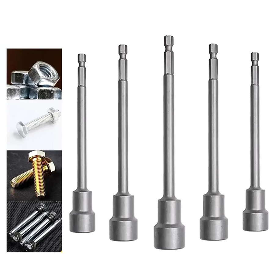 VIBRATITE Sechskantmuttern-Steckschlüssel-Set mit Verlängerungshülse für Bohrmaschinen und Schlagschrauber, Silber, Länge: 150 mm, Größen: 6 mm bis 19 mm - Bild 2