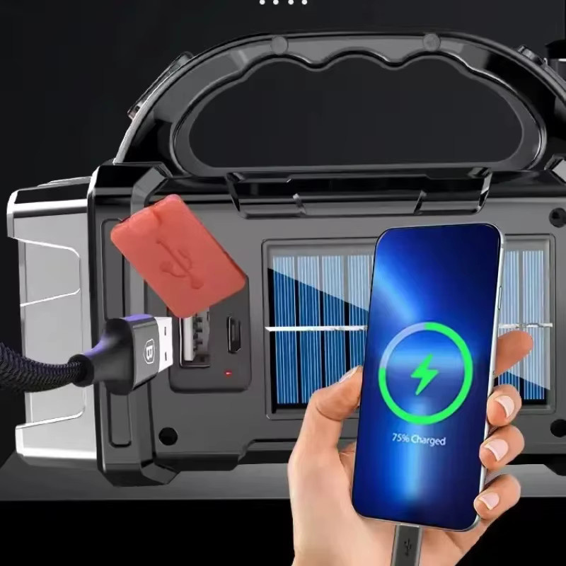 Heinast Solar LED COB Taschenlampe mit Powerbank, wasserdichte multifunktionale Handlampe in Schwarz - Bild 5