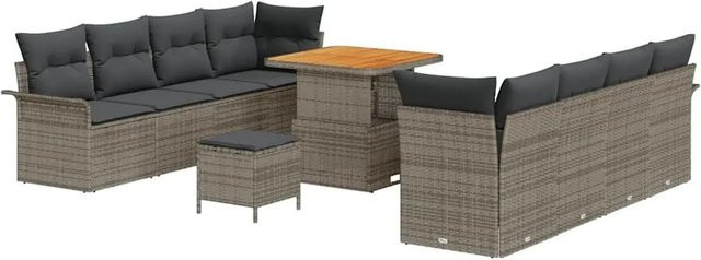 vidaXL Garten-Sofa-Set 11-teilig in Grau mit Kissen und integriertem Stauraum aus Polyrattan und Stahl - Bild 1