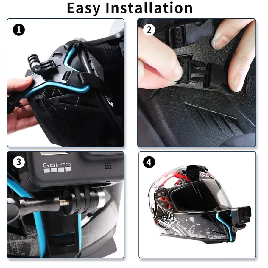 Motorrad Helm Kinnhalterung für GoPro und Action Kameras in Schwarz - Bild 3