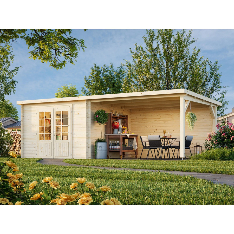 Palmako Ella Holz-Gartenhaus Grau mit Flachdach und Blockbohlenbauweise B: 652 cm, T: 300 cm - Bild 2