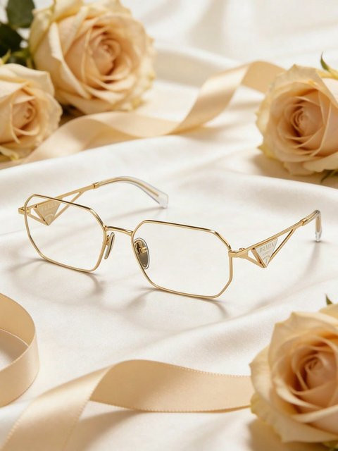 Prada PRA42V Korrektionsbrille, Vollrand, hexagonal, Goldmetall, Gold - Bild 1