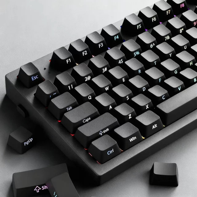 PBT-Double-Shot Tastenkappen im Cherry-Profil für mechanische MX-Switches, 134 Tasten, schwarz und transparent, seitlich hintergrundbeleuchtet - Bild 1