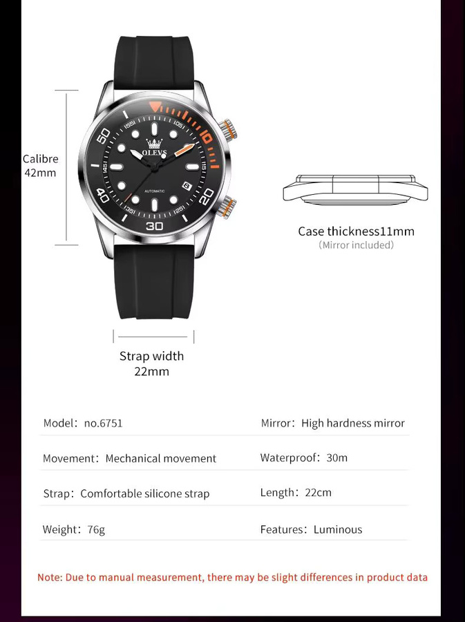 OLEVS Armbanduhr Automatik, Silikonarmband, Grün, Herren - Bild 6