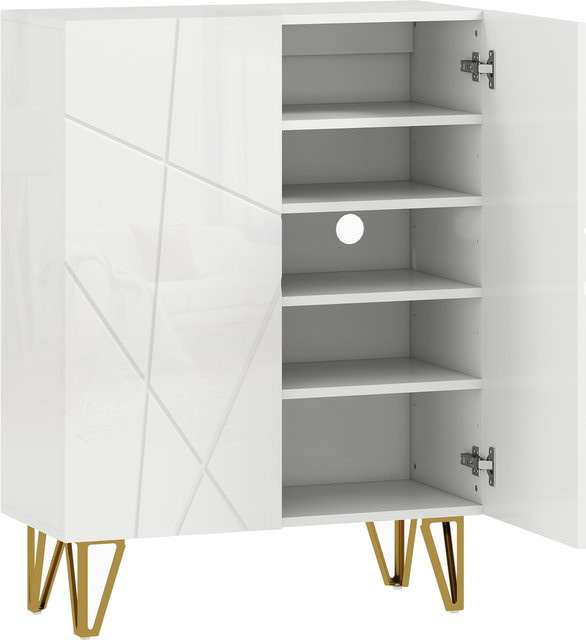 HOMCOM Schuhschrank mit 2 Türen und Soft-Close-Funktion, weißes Schuhregal mit 3 verstellbaren Ablagen für 15-20 Paar Schuhe, B/T/H: 72 x 31,5 x 95 cm - Bild 1