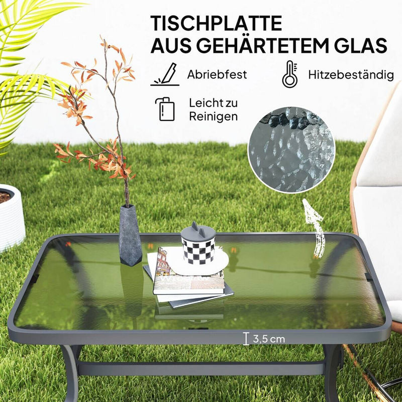 Outsunny Couchtisch aus Metall und Glas in Schwarz für Garten, Terrasse oder Balkon, B/H/L: 55 x 46 x 95 cm - Bild 5