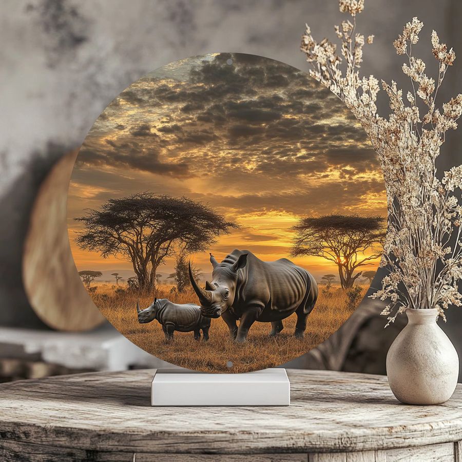 Potdemiel Rhino Safari Scene Aluminium-Wandkunstschild rund, Durchmesser: 20,32 cm - Bild 3