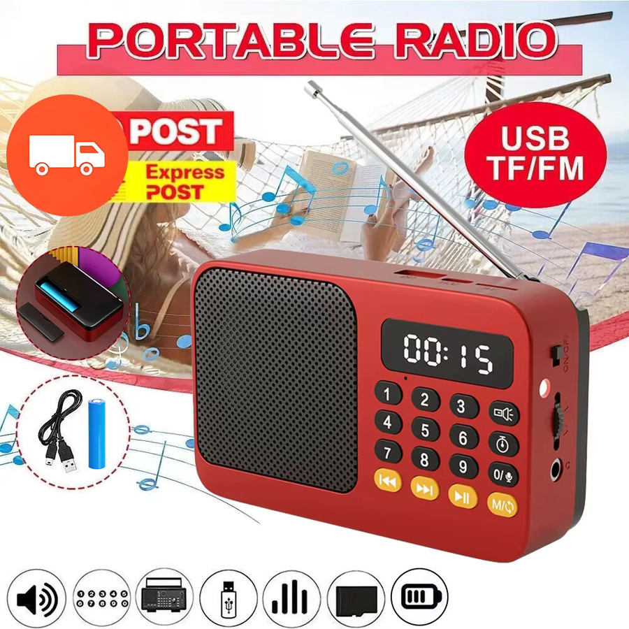 Tragbarer Bluetooth 5.0 Lautsprecher mit FM-Radio und LED-Licht in Rot von AideeMaster mit USB- und TF-Karten-Wiedergabe sowie Aufnahmefunktion - Bild 2