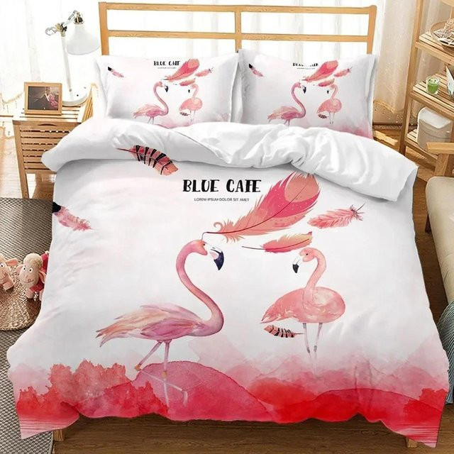 Lodestar Bettwäsche Set Flamingo 3D-Druck Rosa Floral mit Bettbezug und Kissenbezug B/H: 140 x 210 cm - Bild 1