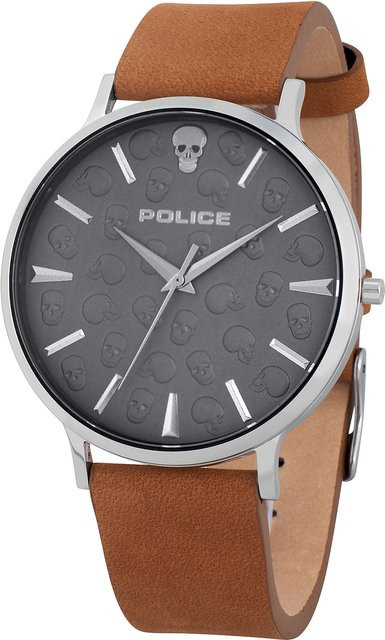 Police Tasman Herrenuhr, Quarz, Edelstahl, 42 mm, Leder, Grau - Bild 1