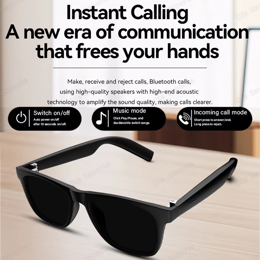 Ola Esporte Smarte Sonnenbrille für Damen und Herren mit Bluetooth, Musikplayer, Sprachassistent und wasserfester Funktion, Farbe: Schwarz - Bild 2
