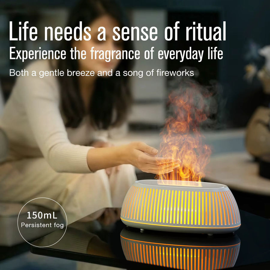 HAOYUNMA Aroma-Diffusor mit Flammeneffekt und 3D Farblicht, Mini-USB-Luftbefeuchter in Schwarz - Bild 4